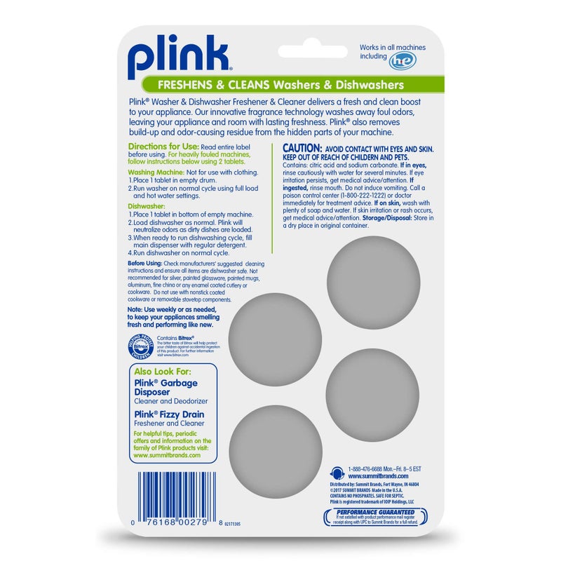 Plink-9024 Summit Brands Washer and Dishwasher Freshener Cleaner, 4 Tabs, Yellow, 1 Count (Pack of 4) - Image 2