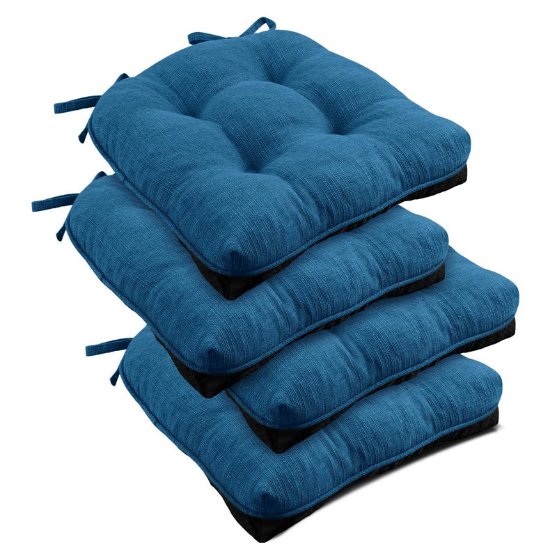 downluxe Indoor Chair Cushions for Dining Chairs Tufted Overstuffed Textured Foam Kitchen Chair Pads with Ties and NonSlip Backing 155 x 155 x 4 Turquoize 4 Pack