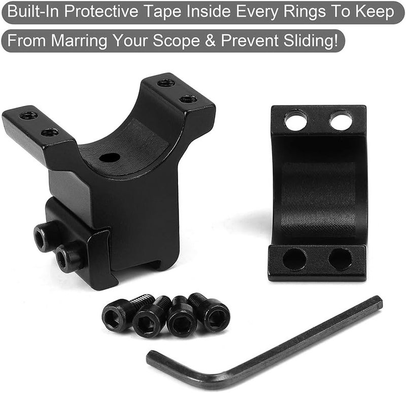 LONSEL 1'' Dovetail Scope Rings, 2Pcs High Profile & 2Pcs Medium Profile 1 Inch Scope Mount Rings for 11mm Dovetail Rails - Pack of 4 - Image 4