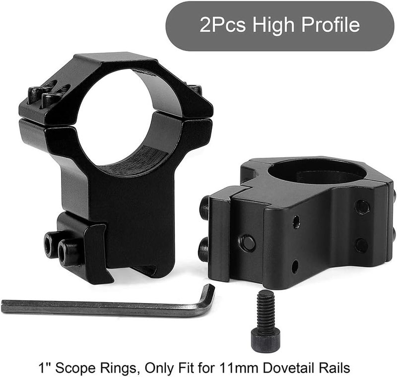LONSEL 1'' Dovetail Scope Rings, 2Pcs High Profile & 2Pcs Medium Profile 1 Inch Scope Mount Rings for 11mm Dovetail Rails - Pack of 4 - Image 3