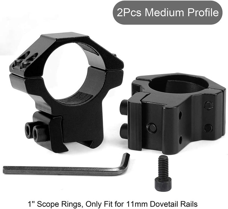 LONSEL 1'' Dovetail Scope Rings, 2Pcs High Profile & 2Pcs Medium Profile 1 Inch Scope Mount Rings for 11mm Dovetail Rails - Pack of 4 - Image 2