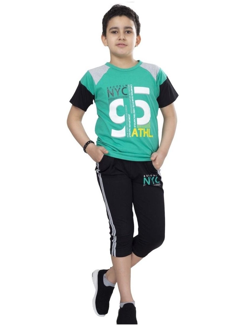 lecoo Boys summer cotton pajamas - suitable for going out, clubbing and home - sizes from 4 to 12years - consisting of a T-shirt and short pants  - Image 1