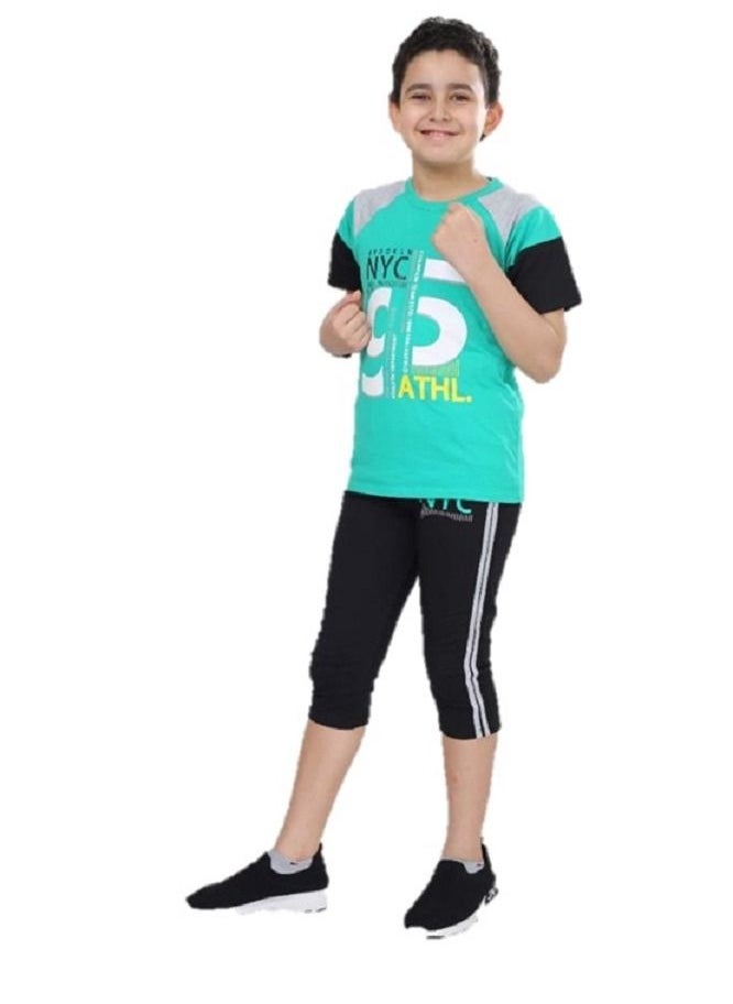 lecoo Boys summer cotton pajamas - suitable for going out, clubbing and home - sizes from 4 to 12years - consisting of a T-shirt and short pants  - Image 2