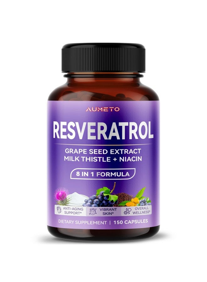 AUMETO Ultra Resveratrol 8 in 1 Formula - with Grape Seed Extract Milk Thistle Niacin (150 Count (Pack of 1)) - Image 1