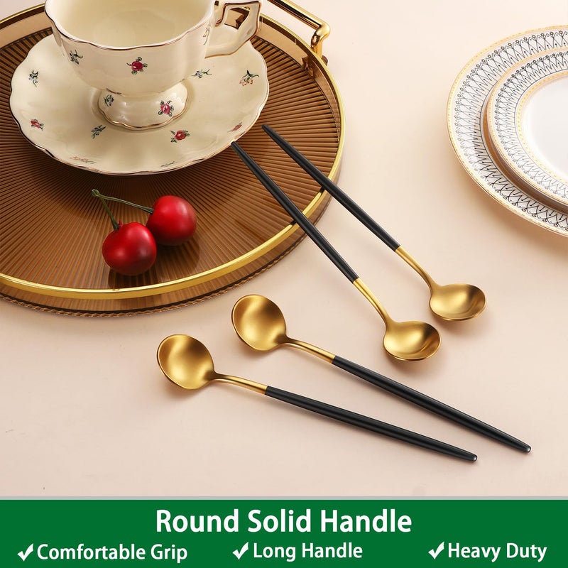 DEHOV 4 PCs 6.7 Inches Brush Gold Stainless Steel 304 Iced Tea Spoons With Black Handle,Long Handle Coffee Stirring Spoon,SS18/10 Matte Gold Black Handle Teaspoons - Image 5