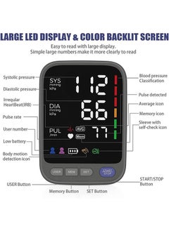 Hihonor Blood Pressure Monitor, LED Color Backlit Screen Automatic Digital Blood Pressure Monitor, Irregular Heartbeat Detection, 2 x 120 Sets Memory BP Monitor for Home Usemory BP Monitor for Home Use  - Image 2