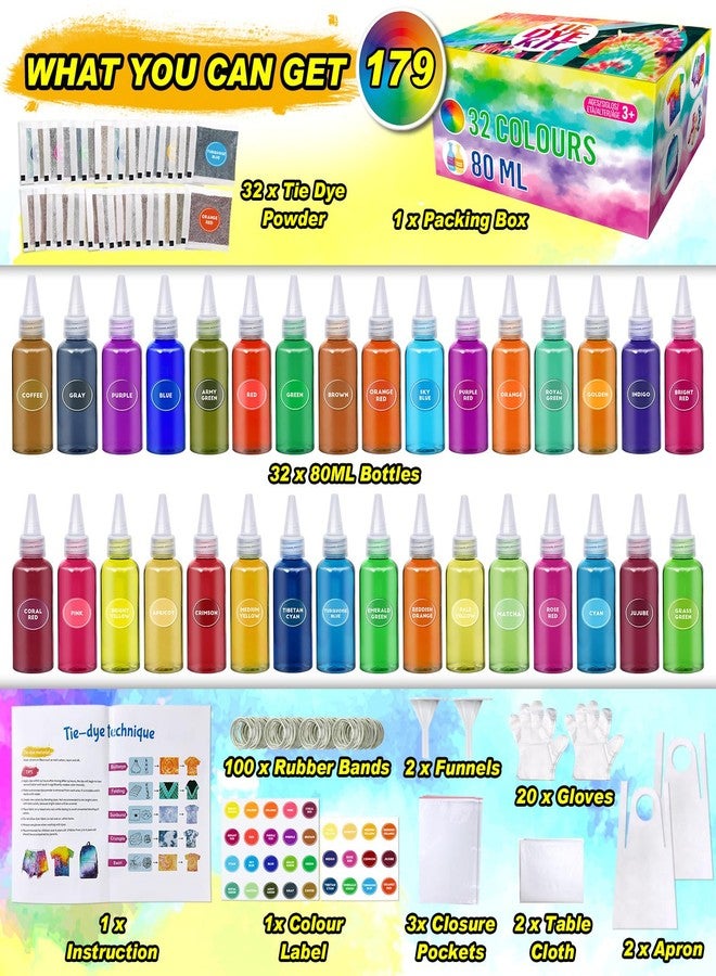 PATIFEED Tie Dye Kit for Kids and Adults, 32 Colours 80ML Bottles, Gifts for Girls and Boys, Large Groups Activities, Handmade Party - Image 2