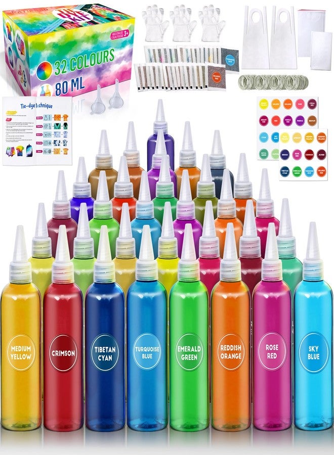 PATIFEED Tie Dye Kit for Kids and Adults, 32 Colours 80ML Bottles, Gifts for Girls and Boys, Large Groups Activities, Handmade Party - Image 1