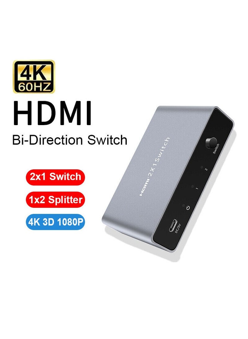4K 3D Bi-Direction 2x1 HDMI Switch 1x2 Splitter Video Converter PC To TV Monitor - Image 1