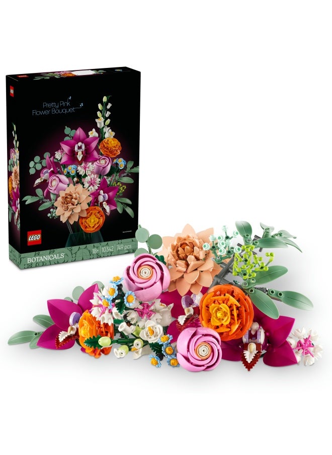 LEGO - Botanicals Pretty Pink Flower Bouquet Set for Adults - Floral Home Decor Building Kit with Artificial Roses, Daisies, Cornflowers and Elderflowers - Nature Gifts for Women and Men - 10342 (749 pieces) - Image 1