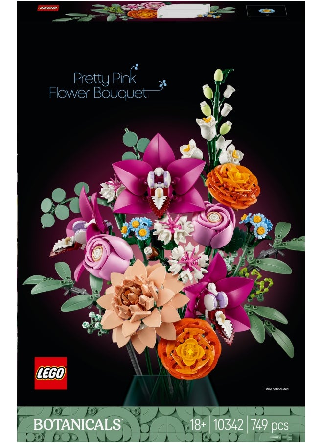 LEGO - Botanicals Pretty Pink Flower Bouquet Set for Adults - Floral Home Decor Building Kit with Artificial Roses, Daisies, Cornflowers and Elderflowers - Nature Gifts for Women and Men - 10342 (749 pieces) - Image 1