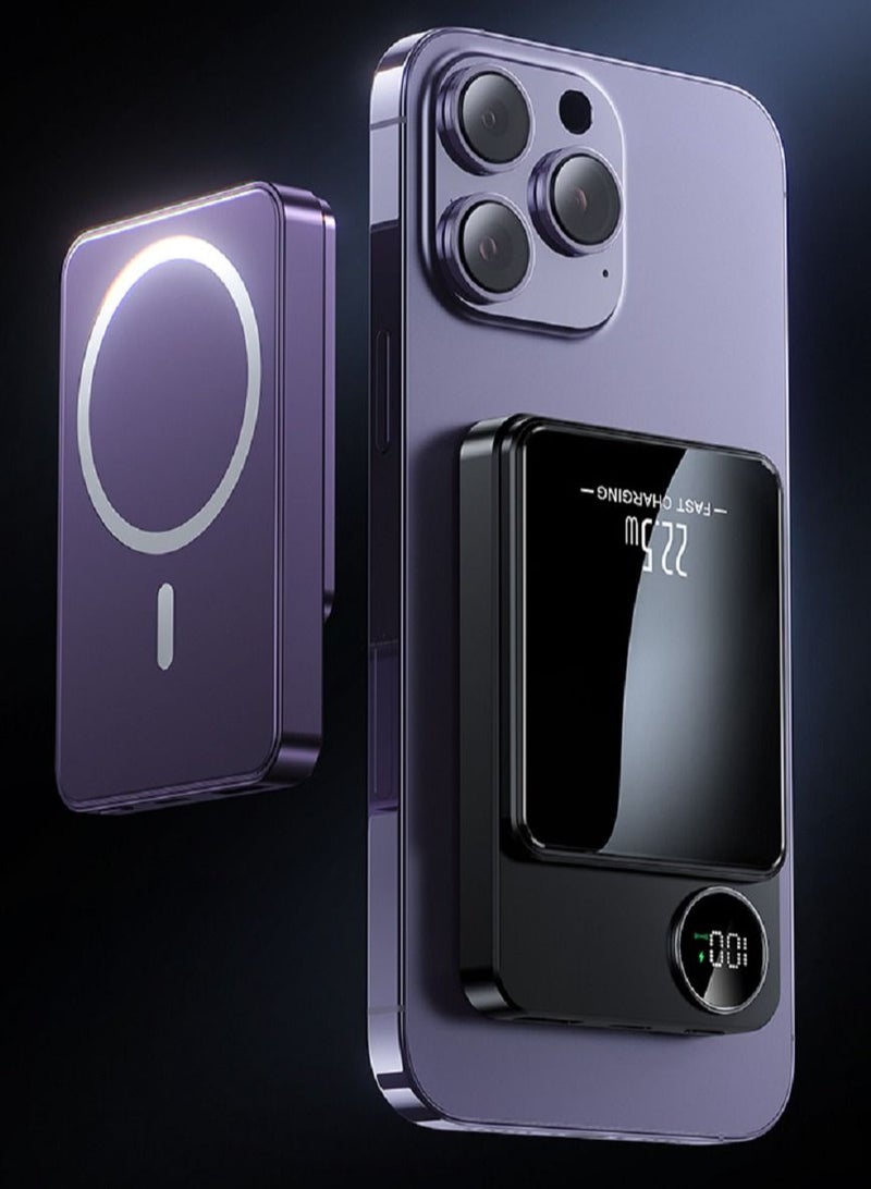 Raxoom DOLTRI - Portable 22.5W (74Wh) Charger 5000mAh Power Bank, Magnetic Wireless Quick Charging Power Banks with LED Display (Purple) - Image 3