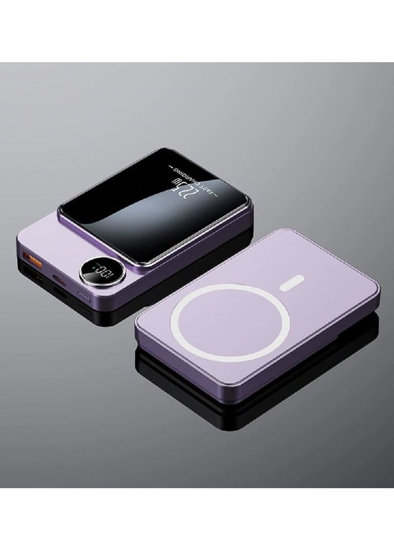 Raxoom DOLTRI - Portable 22.5W (74Wh) Charger 5000mAh Power Bank, Magnetic Wireless Quick Charging Power Banks with LED Display (Purple) - Image 1