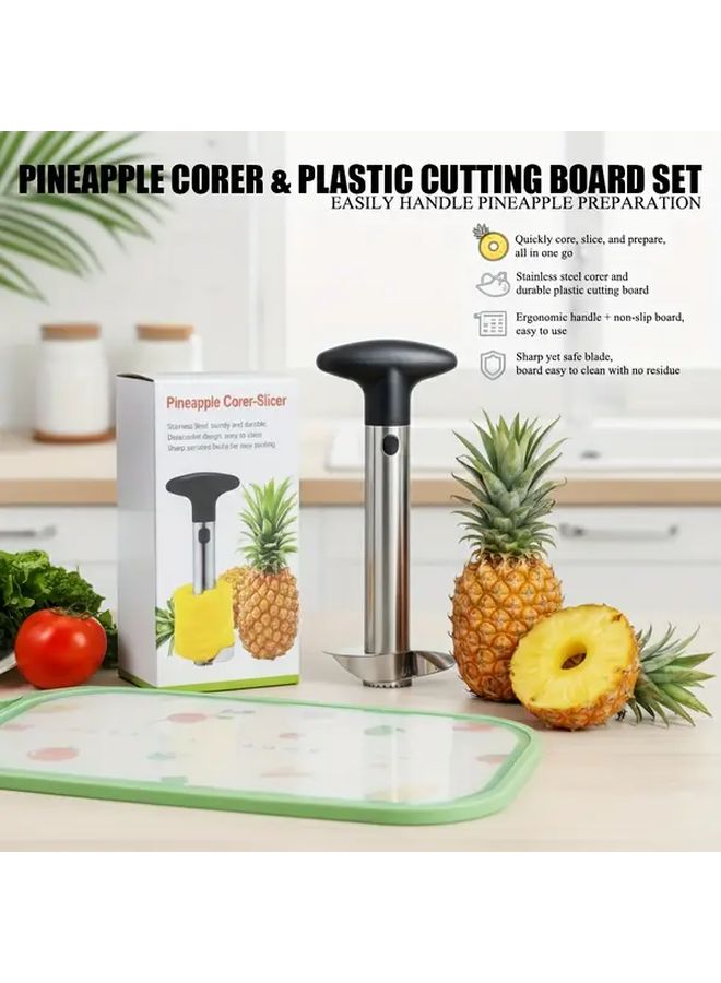 Stainless Steel Pineapple Corer Cutting Board Set 2 Piece Kitchen Tool - Image 1