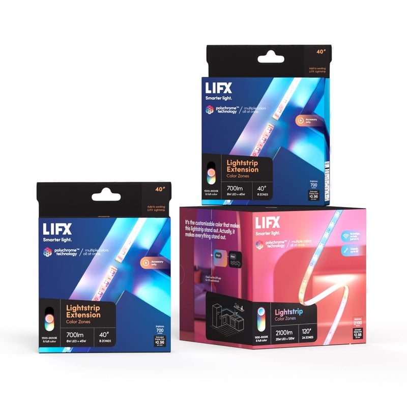 LIFX Lightstrip Bundle with 120 Smart LED Lightstrip and 2 40 Extensions Multicolor 3 Piece Set