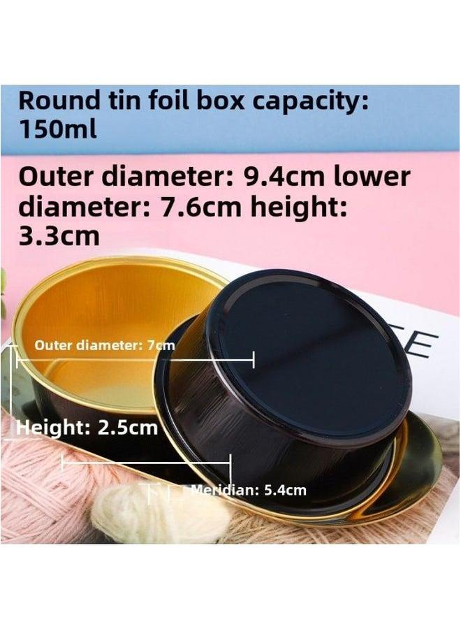 Household Aluminum Foil Tin Paper Box Air Fryer Special Disposable Cake Pudding Baking Mold Small Cup-Specifications:Black Gold Round 150ml-Color:Without Cover  - Image 1