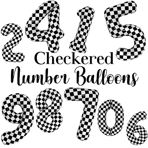 cocodino 40 Inch Checkered 2 Balloon Large Black and White Number Balloon for Two Fast Race Car Birthday Party Supplies Number 2 Checkered Balloon - Image 3