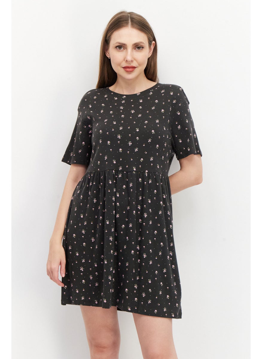rvca Women Allover Print Mini Dress, Charcoal Combo  - Image 1