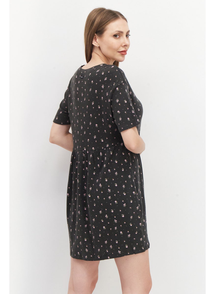 rvca Women Allover Print Mini Dress, Charcoal Combo  - Image 3