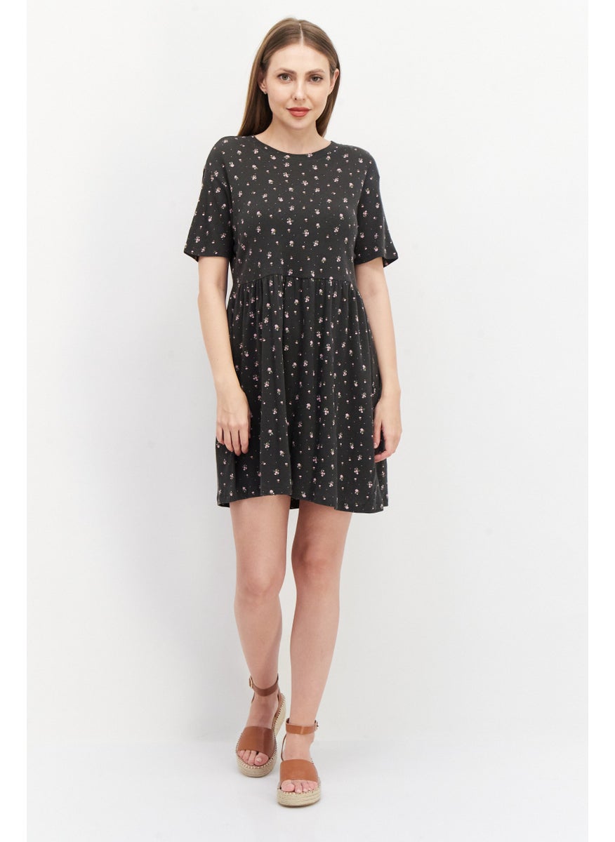 rvca Women Allover Print Mini Dress, Charcoal Combo  - Image 4