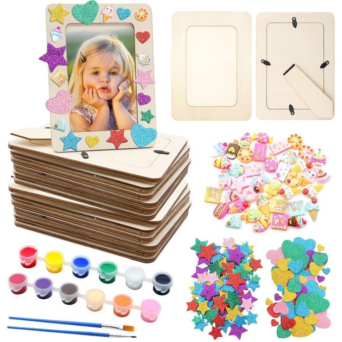12 PCS WOODEN PICTURE FRAMES FOR CRAFT 75X55 UNFINISHED WOOD PHOTO FRAMES WITH STAND DIY WOOD FRAME WITH STICKERS RESIN ACCESSORIES PAINTING TOOLS MOTHERS DAY CRAFTS FOR KIDS TO MAKE