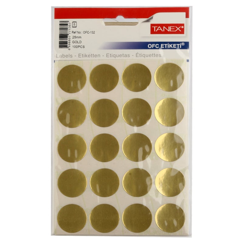 Tanex Office Sticker 25 mm 100 Labels Pack of 10 Sheets A5 Gold Model OFC-132