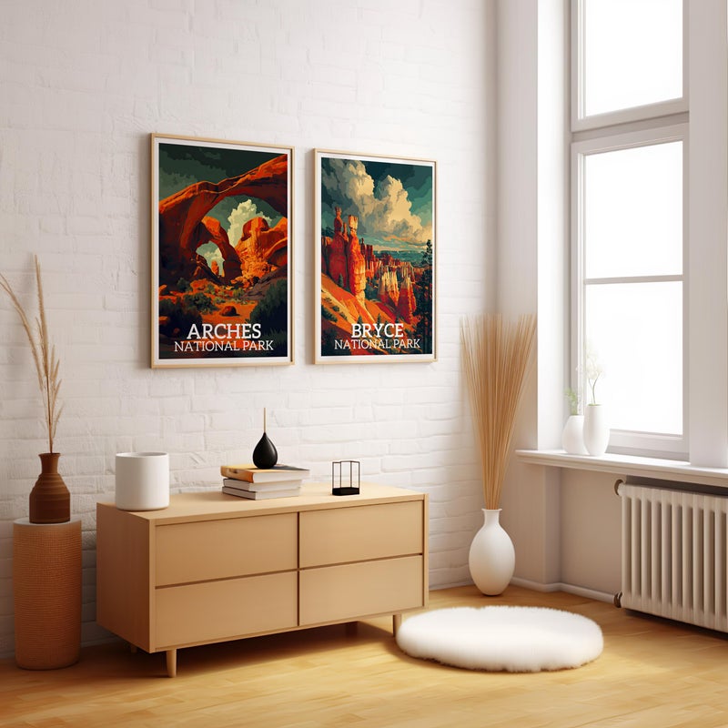 TNESSENTIAL Arches and Bryce Canyon National Park Wall Art Set of 2 Poster or Canvas Prints, Vintage Southern Utah Travel Print, Sandstones Wall Decor - Image 4