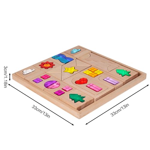 KOAICS 45PCS Wooden Acrylic Building Blocks Set with Tray Include Colorful Acrylic Shapes StarsSunClouds Trees Heart Educational Construction Toy for Kids Farm House - Image 5