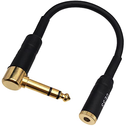 CNCESS Right Angle 6.35mm TRS Male to 4.4mm Balanced Female Headphone Adapter Cable, Short Shielded Audio Lead - Image 1