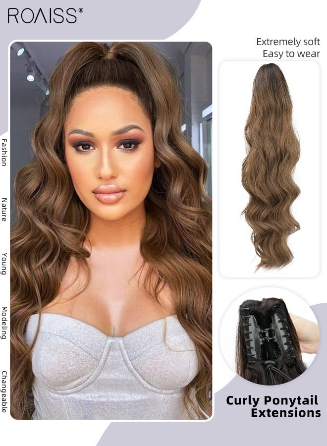 roaiss 22 Inch Ponytail Extensions Synthetic Curly Pony Tail for Daily Party Use Long Curly Hair Ponytail Extension Claw Jaw Clip Natural Fluffy Ponytail Wig with Drawstring for Women - Image 1