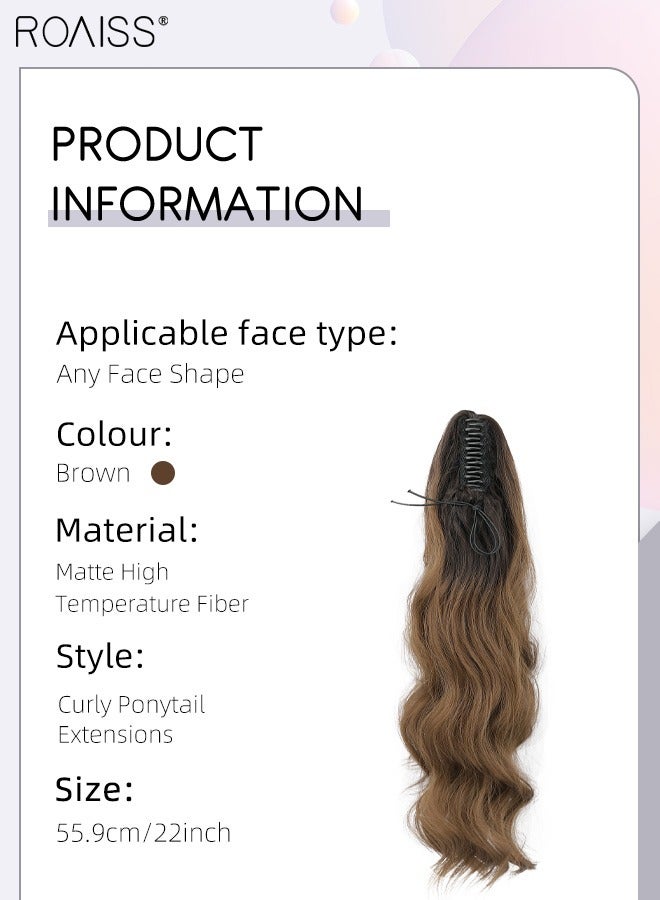 roaiss 22 Inch Ponytail Extensions Synthetic Curly Pony Tail for Daily Party Use Long Curly Hair Ponytail Extension Claw Jaw Clip Natural Fluffy Ponytail Wig with Drawstring for Women - Image 3