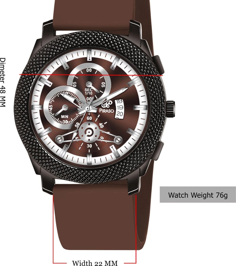 PIRASO Brown Date Dial Analog Watch & Brown Silicone Strap Watch for Men - Image 3
