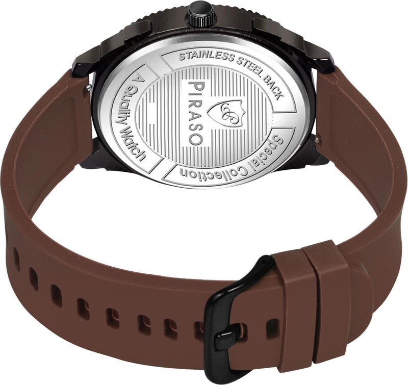 PIRASO Brown Date Dial Analog Watch & Brown Silicone Strap Watch for Men - Image 4