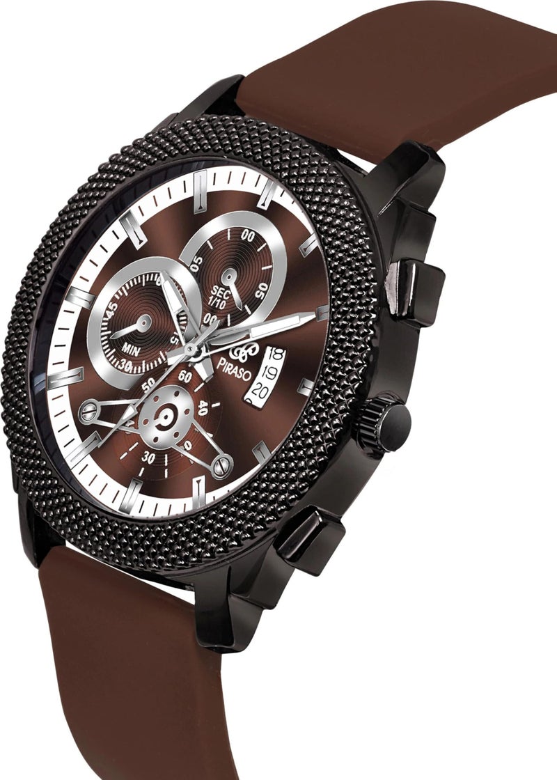 PIRASO Brown Date Dial Analog Watch & Brown Silicone Strap Watch for Men - Image 2