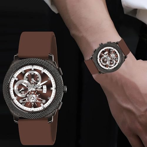 PIRASO Brown Date Dial Analog Watch & Brown Silicone Strap Watch for Men - Image 5