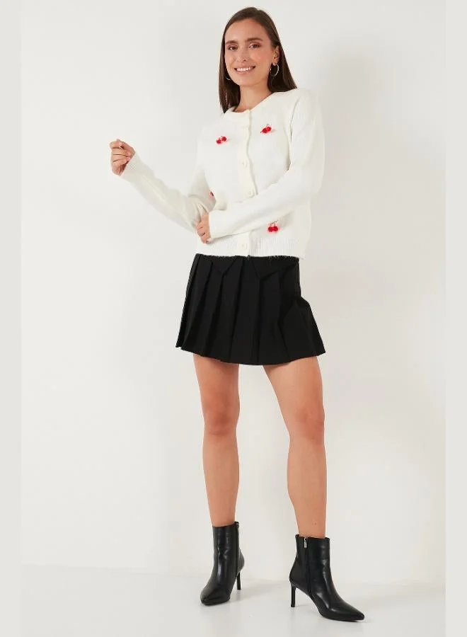 Lela Lela Premium Regular Fit Crew Neck Cherry Embellished Cardigan Women's CARDIGAN 6802939A