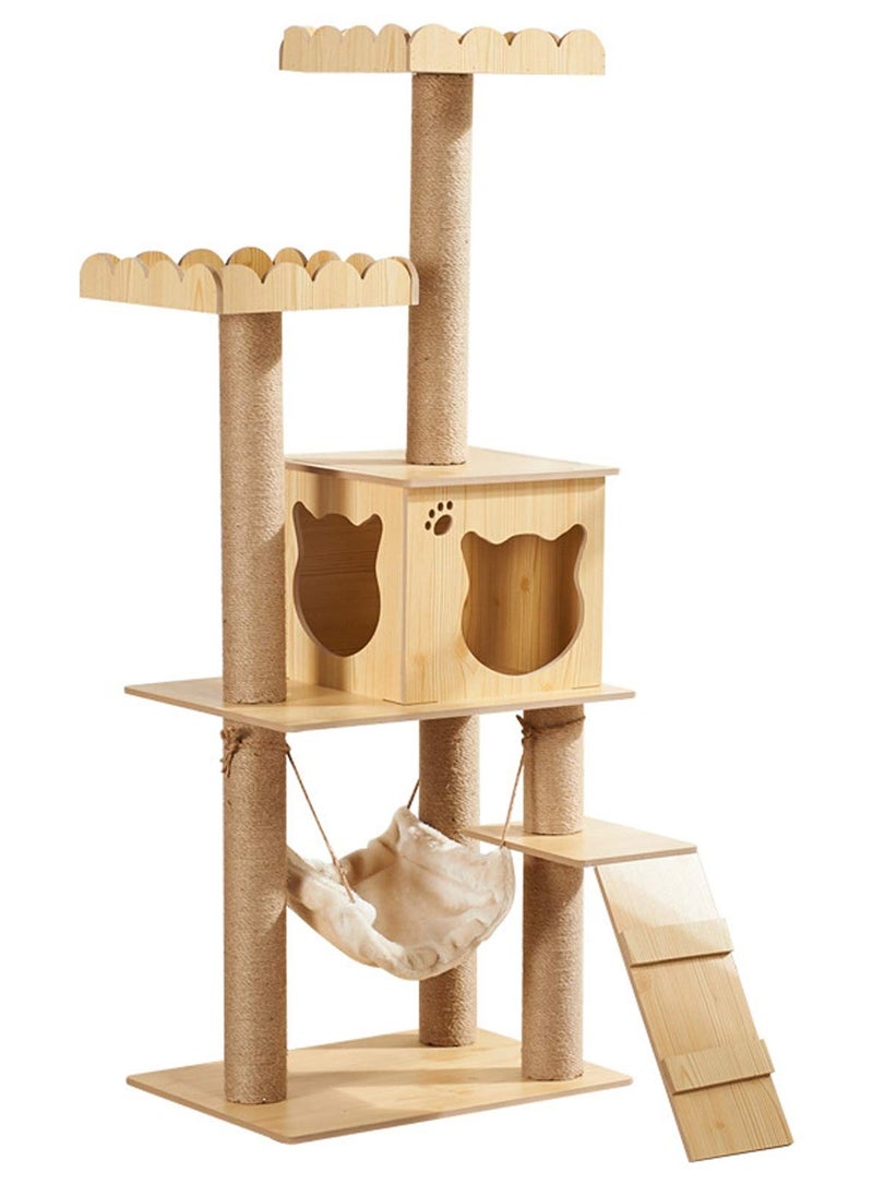 XiuWoo - 53inch Modern Wood Cat Tree Cats Tower With Apartment,Sisal Scratching Post,gazebo,hammock And Ladder,Kitten Furniture Activity Centre - Image 1