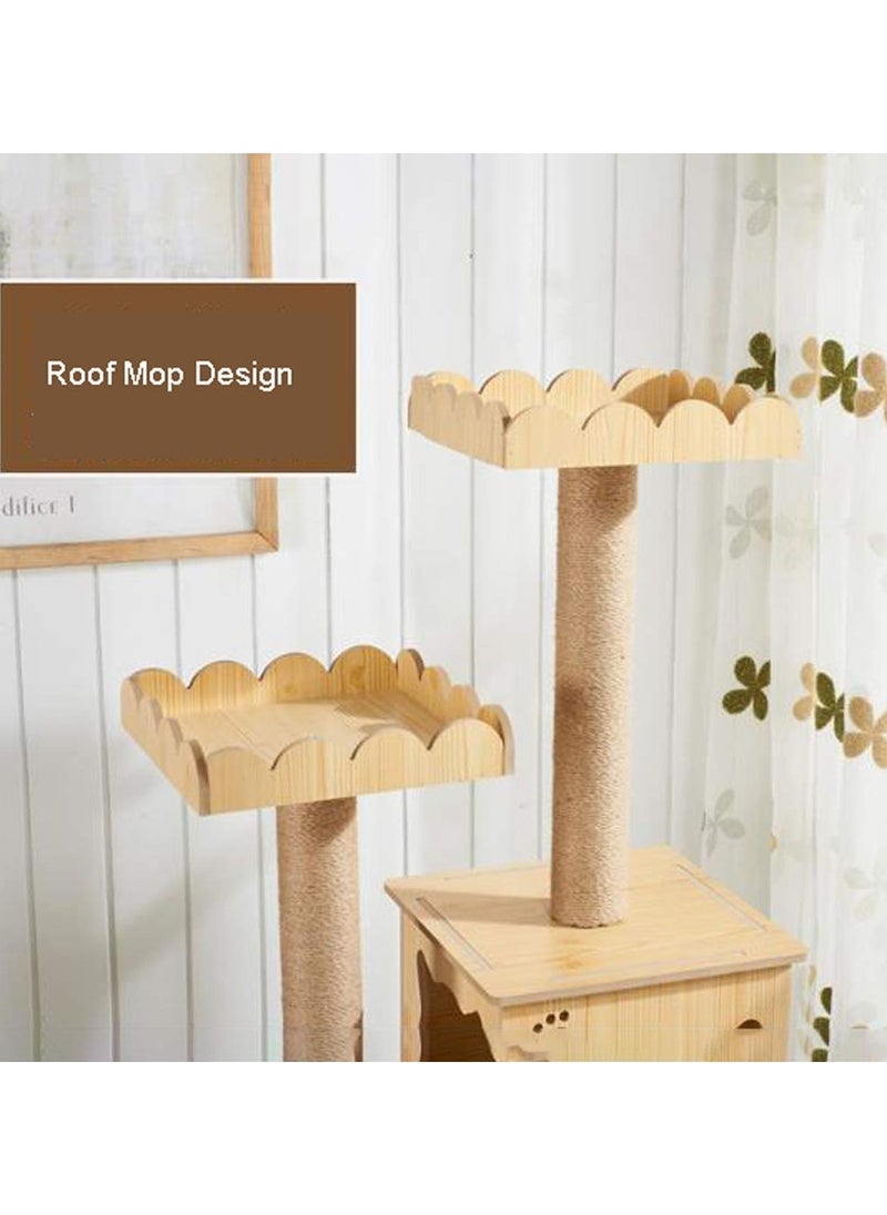 XiuWoo - 53inch Modern Wood Cat Tree Cats Tower With Apartment,Sisal Scratching Post,gazebo,hammock And Ladder,Kitten Furniture Activity Centre - Image 1