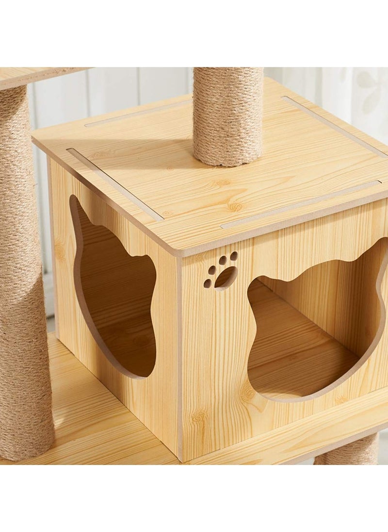 XiuWoo - 53inch Modern Wood Cat Tree Cats Tower With Apartment,Sisal Scratching Post,gazebo,hammock And Ladder,Kitten Furniture Activity Centre - Image 1