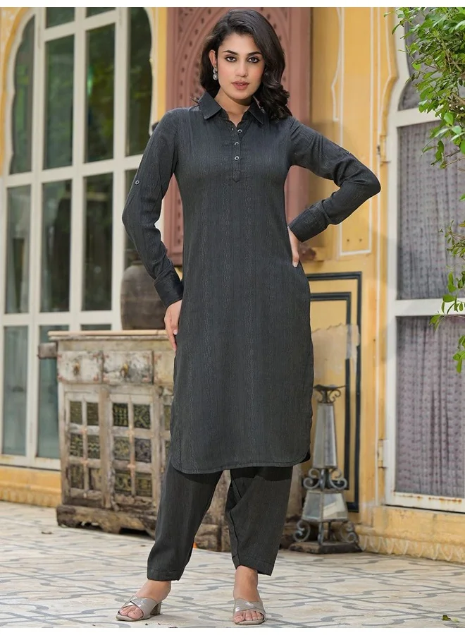أيه كيه إس Black Self Design Pathani Kurta