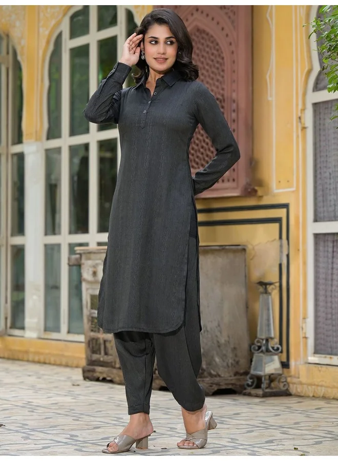 AKS Black Self Design Pathani Kurta
