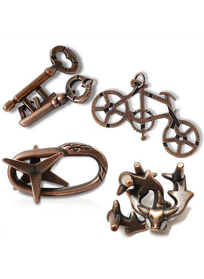 4 Pieces Brain Teaser Puzzles，Metal Cast Puzzle Games Toys，3D Highly Difficult Adult Puzzles，Iq Educational Box For Teens - Image 2