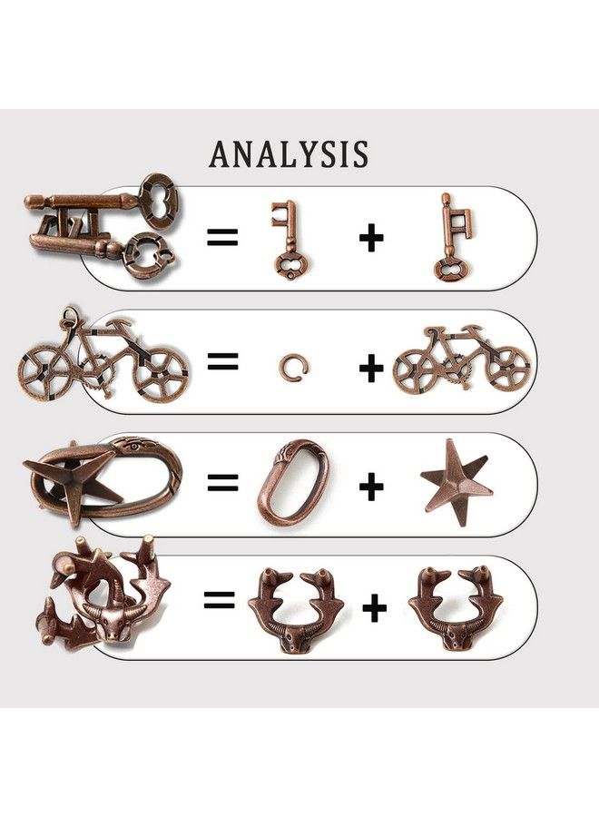 4 Pieces Brain Teaser Puzzles，Metal Cast Puzzle Games Toys，3D Highly Difficult Adult Puzzles，Iq Educational Box For Teens - Image 3