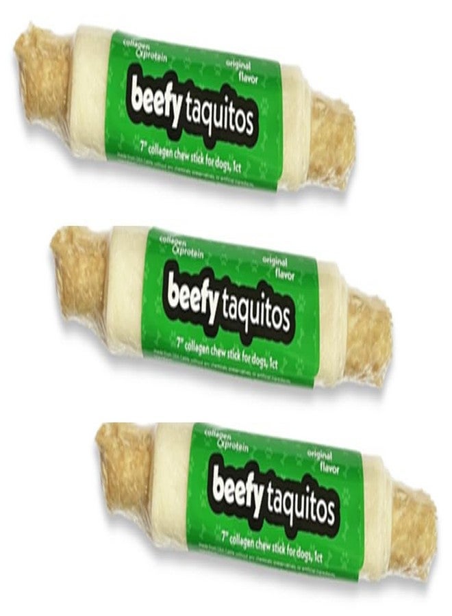 Frankly Original Pet - Natural Flavored Collegen Packed Beefy Taquito Stick for Small and Medium Dogs Pack of 3 (Long Lasting Chews, Treats, Bones for Aggressive Chewers) - 7" (8654) - Image 1