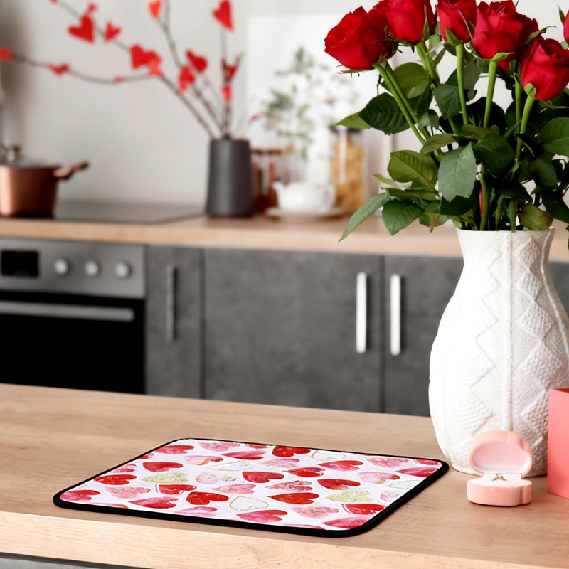 Breling Valentine's Day Dish Drying Mat Valentine Kitchen Dry Mat Absorbent Hearts Table Dishes Pad Red Pink Protect Tableware Kitchen Accessories for Home Decor, 16 x 18.4 Inches - Image 5