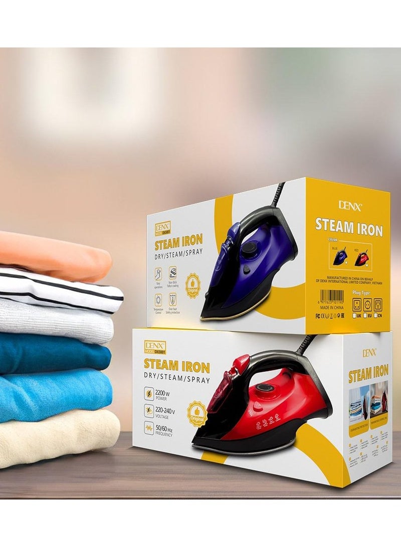 Denx Multifunctional Steam Iron with Non-Stick Soleplate, Wet/Dry Function/Temperature Control, Dry/Steam Burst/Steam/Vertical Steam/Spray - Image 5