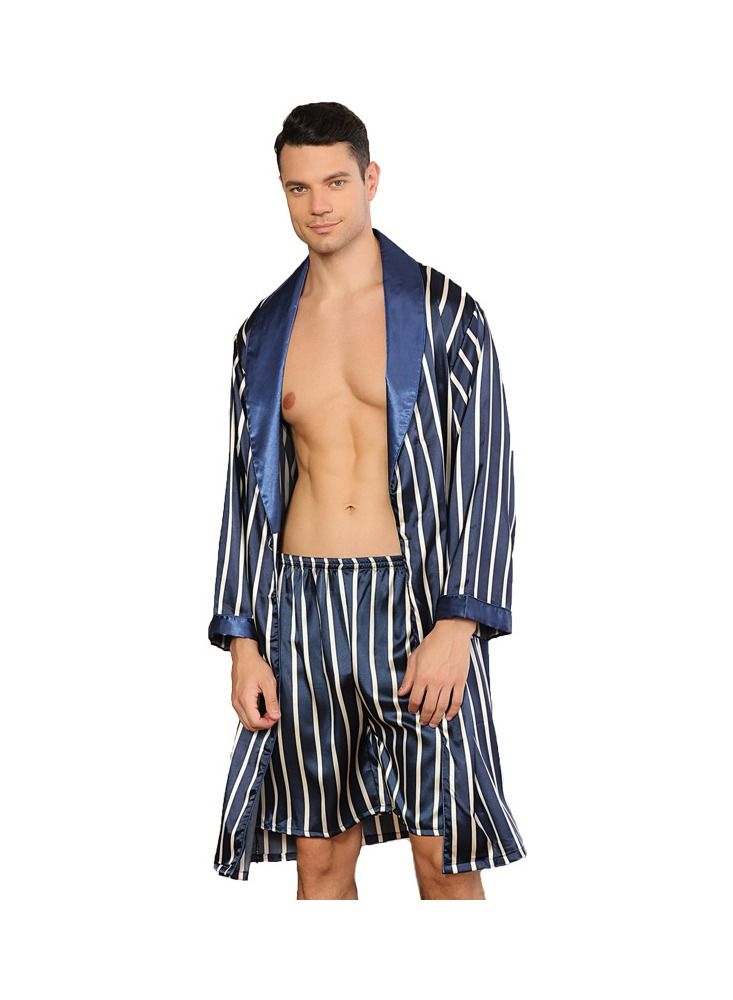 Loquat Printed Silk Robe Blue  - Image 1