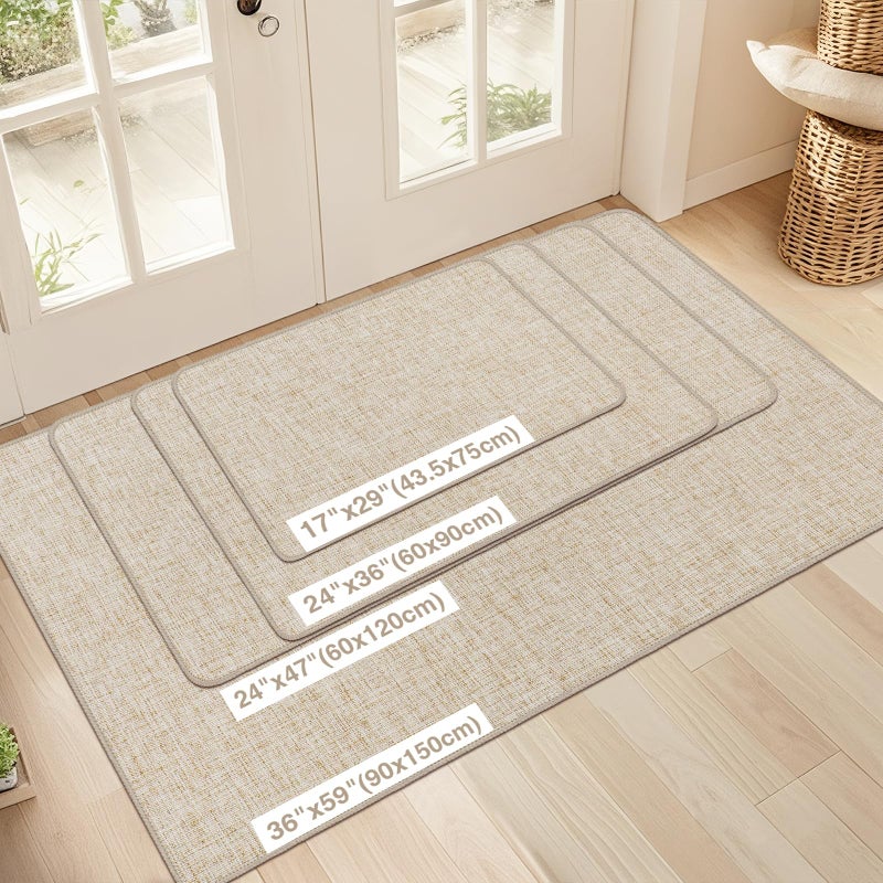 LEKEEPGO Ultra Thin Indoor Door Mat 24"x36", Low-Profile Door Mat Indoor Entrance, Non Slip Rubber Backing Inside Doormat Washable Welcome Front Entryway Dirt Trapper Entry Mat, Khaki - Image 2