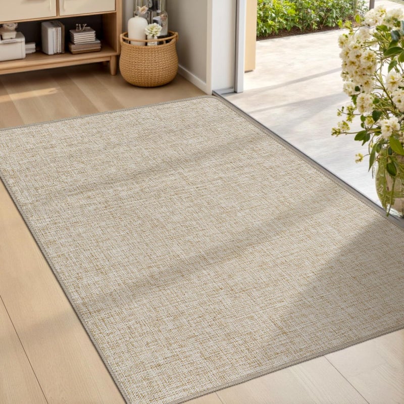 LEKEEPGO Ultra Thin Indoor Door Mat 24"x36", Low-Profile Door Mat Indoor Entrance, Non Slip Rubber Backing Inside Doormat Washable Welcome Front Entryway Dirt Trapper Entry Mat, Khaki - Image 1