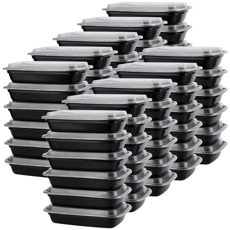 حاويات تحضير الوجبات البلاستيكية SINJEUN 60 عبوة مع أغطية 750 مل خالية من BPA قابلة لإعادة الاستخدام حاويات طعام قسم واحد قابلة للتكديس صناديق غداء آمنة في الميكروويف والفريزر